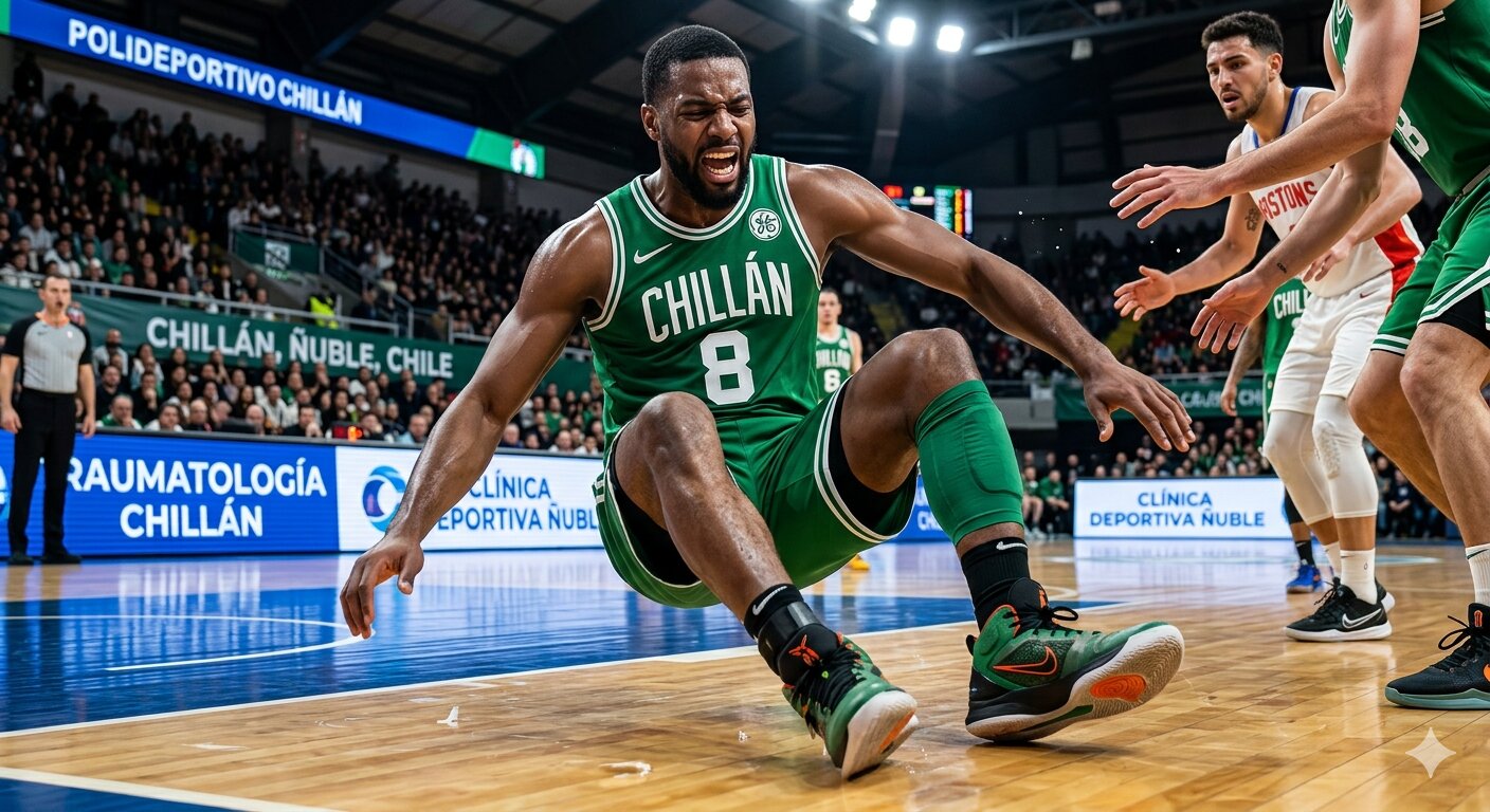 Basquetbolista cayendo con esguince