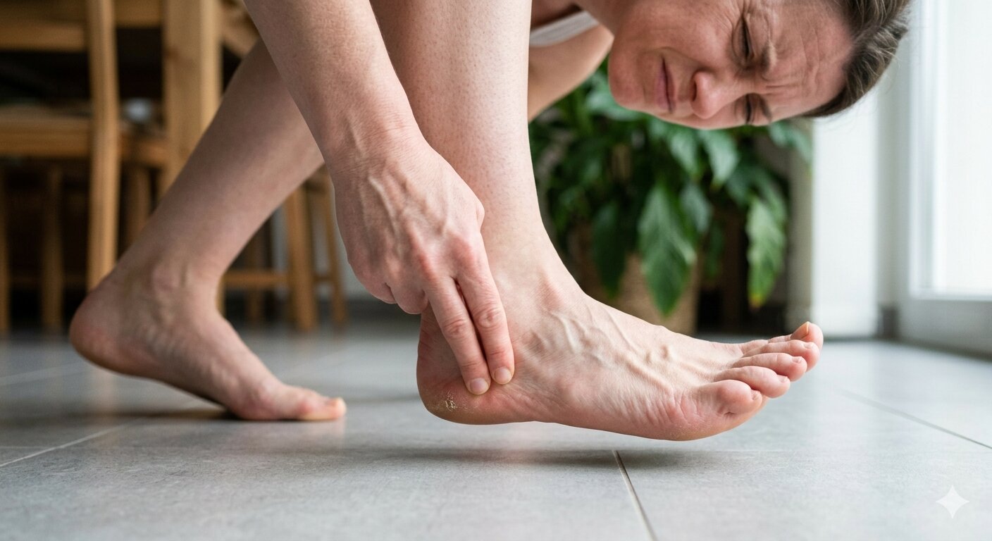 Persona descalza con dolor de talón
